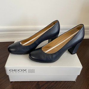 Geox Leather Annaya Pumps High Heels Block Heel Navy